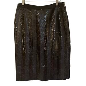 Sequin Black Stripe Skirt sz 8 Sequin Black Midi Pencil Skirt whimsigoth